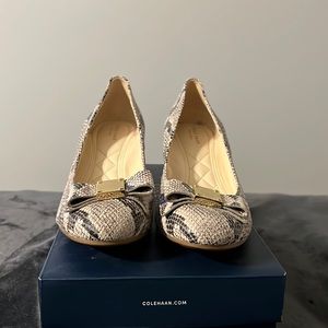 Cole Haan size 10 1/2 Talley grande bow wedges with snake skin print
